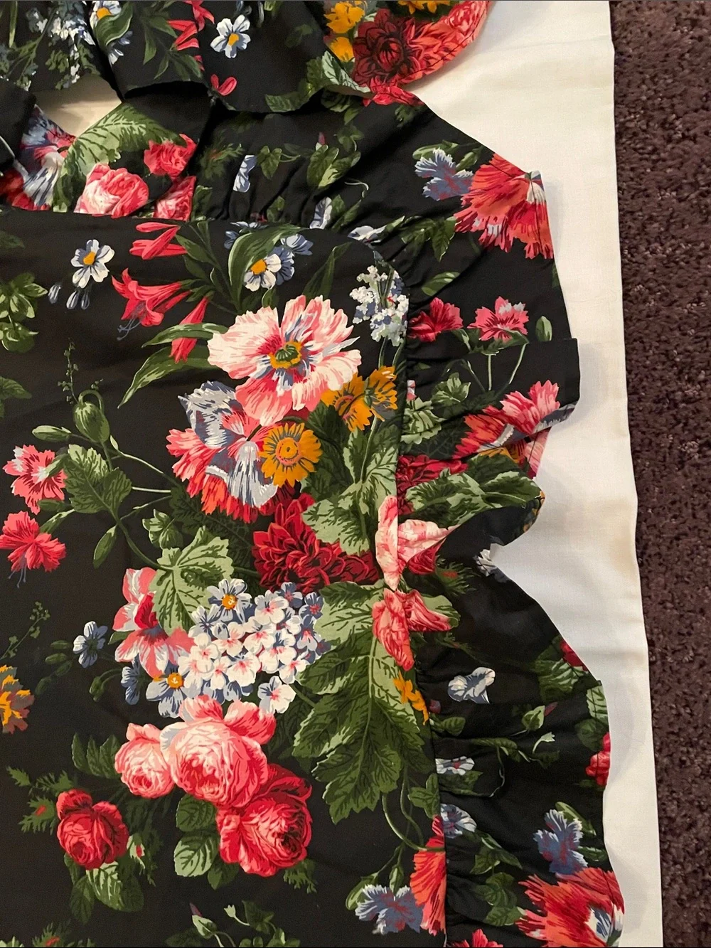 VTG Ralph Lauren Isadora Cossette Black Floral Ruffled Pillow Sham (2) Standard